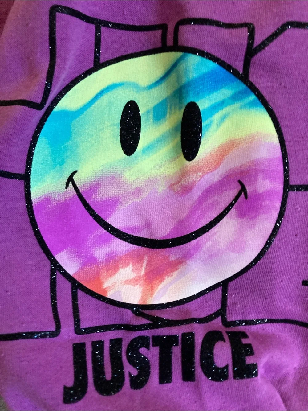 Justice Purple Jogger Pants with Tie-Dye Smiley Graphic size 16